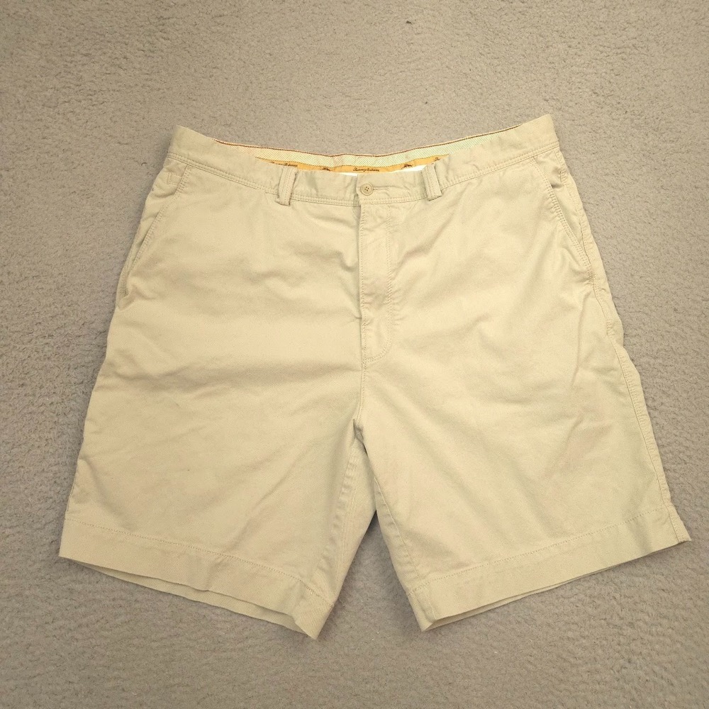 Tommy Bahama Chino Shorts Mens 38 Tan Stretch Cotton Flat Front Casual